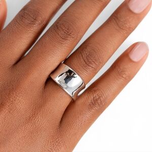 Silver Plated Wide Statement Band Ring | Size 8